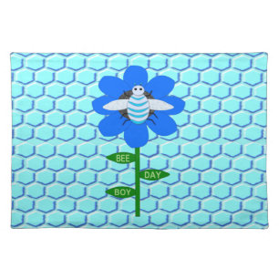 Happy Bee Day Boy Blue Birthday Bumblebee Cloth Placemat