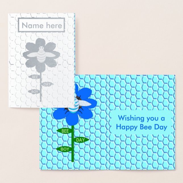 Happy Bee Day Boy Blue Birthday Bumblebee  Custom Foil Card (Display)