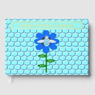 Happy Bee Day Boy Blue Birthday Bumblebee Custom Foil Guest Book