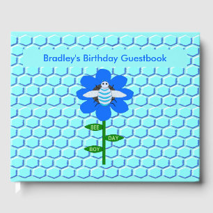 Happy Bee Day Boy Blue Birthday Bumblebee Custom Guest Book