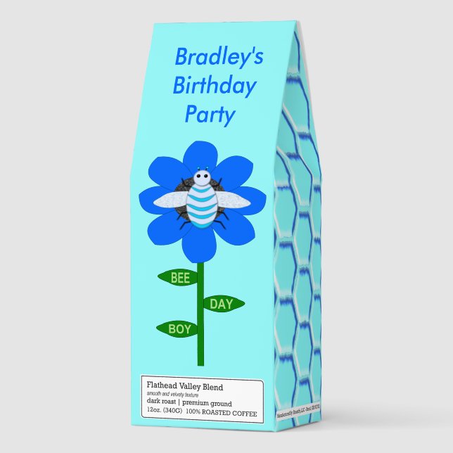 Happy Bee Day Boy Blue Birthday Bumblebee Custom Roasted Coffee (Front)