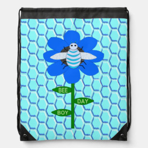 Happy Bee Day Boy Blue Birthday Bumblebee Drawstring Bag