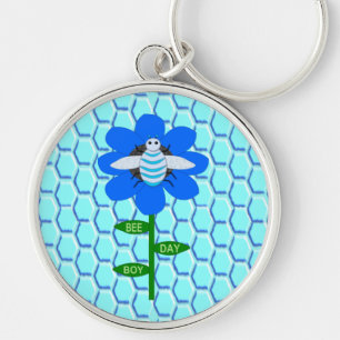 Happy Bee Day Boy Blue Birthday Bumblebee Keychain