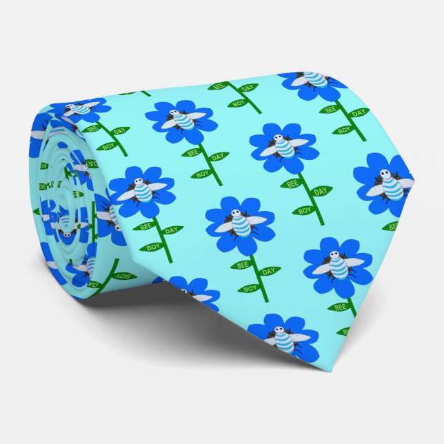 Happy Bee Day Boy Blue Birthday Bumblebee Neck Tie (Rolled)