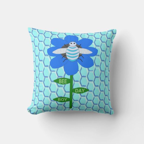 Happy Bee Day Boy Blue Birthday Bumblebee Outdoor Pillow