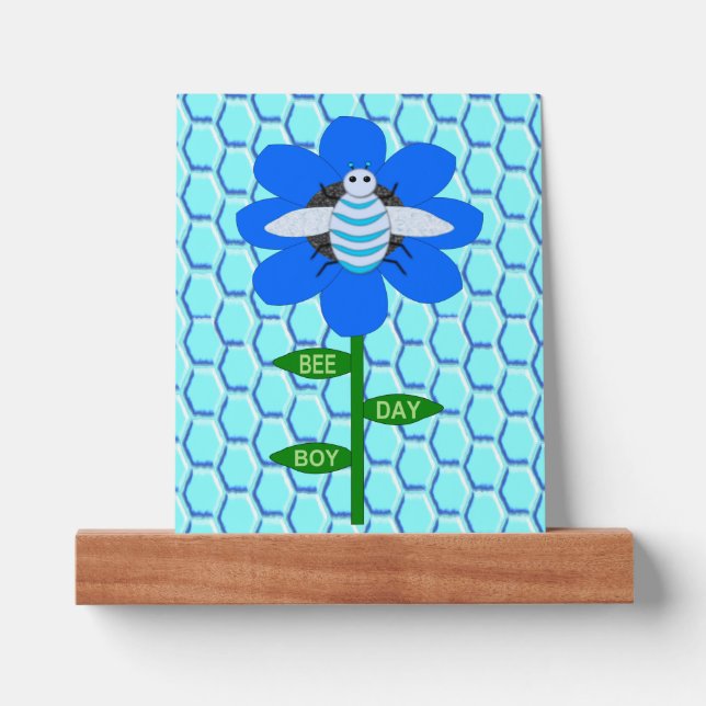 Happy Bee Day Boy Blue Birthday Bumblebee Picture Ledge (Front)