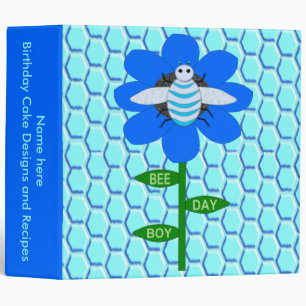 Happy Bee Day Boy Blue Birthday Bumblebee Recipe 3 Ring Binder