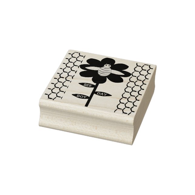 Happy Bee Day Boy Blue Birthday Bumblebee Rubber Stamp (Stamp)