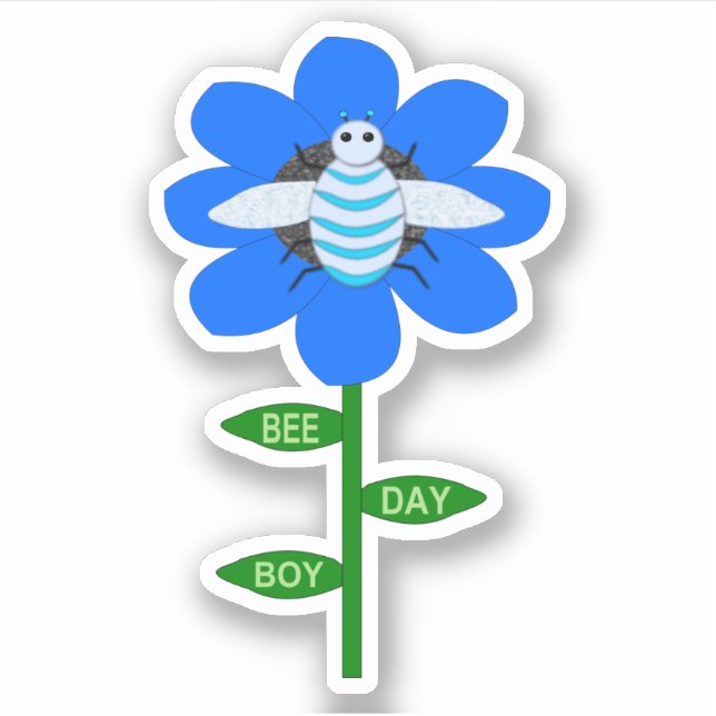 Happy Bee Day Boy Blue Birthday Bumblebee Sticker (Front)
