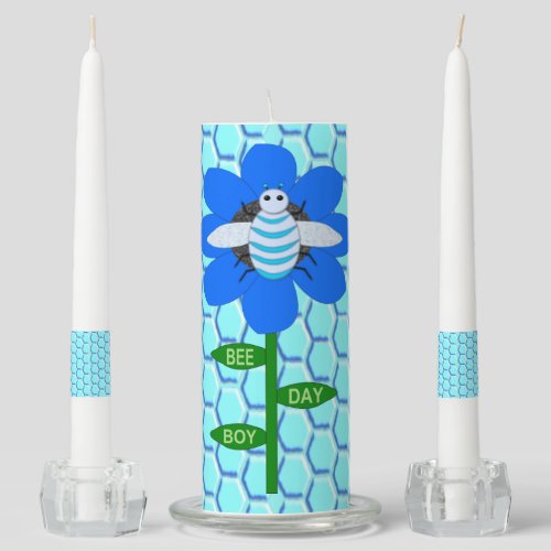 Happy Bee Day Boy Blue Birthday Bumblebee Unity Candle Set