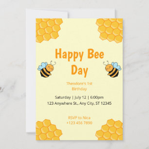 Happy Bee Day Bumble Bee Birthday Party Invitation