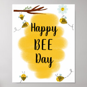 Happy Bee Day Bumble Bee Birthday Party Sign