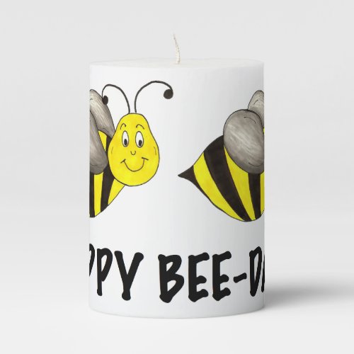 Happy Bee_Day Bumblebee Yellow Bumble Bee Birthday Pillar Candle