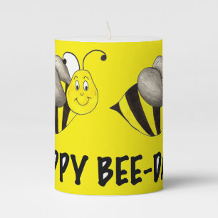 Happy Bee-Day Bumblebee Yellow Bumble Bee Birthday Pillar Candle