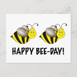 Happy Bee-Day Bumblebee Yellow Bumble Bee Birthday Postcard