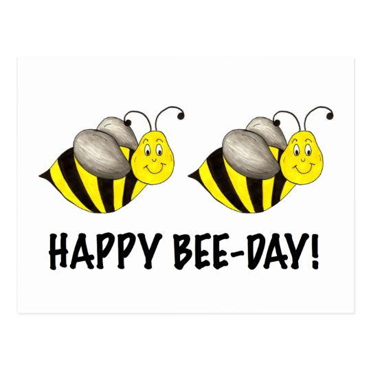 Happy Bee-day Bumblebee Yellow Bumble Bee Birthday Postcard 