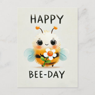 Happy Bee-Day Card - Cute Bee with Flower