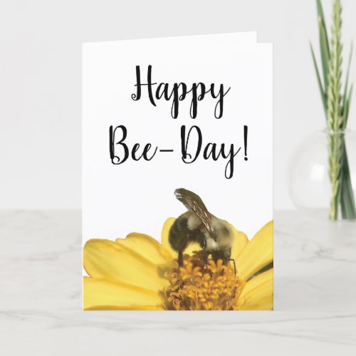 Happy Bee_Day Cute Bee on Flower Photo Birthday Card