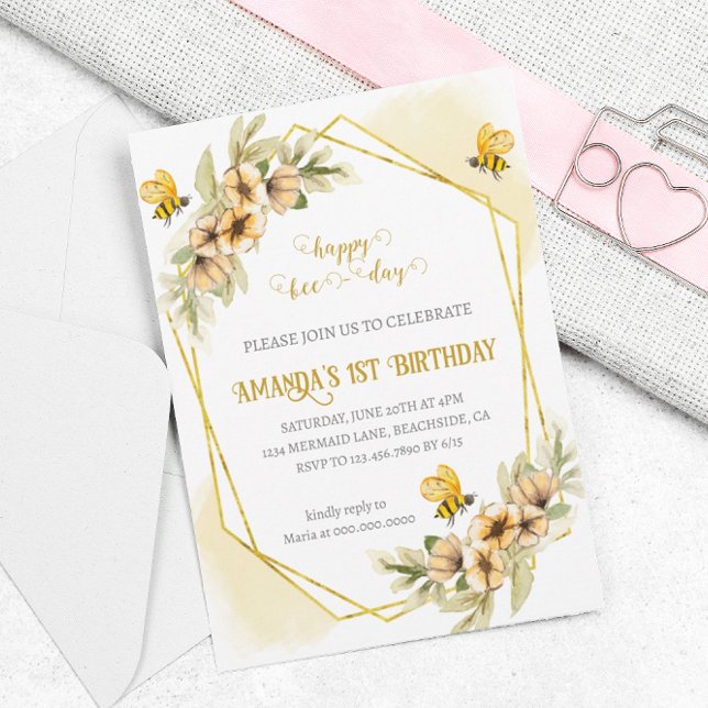 Happy Bee-day First Birthday Invitation (Creator Uploaded)