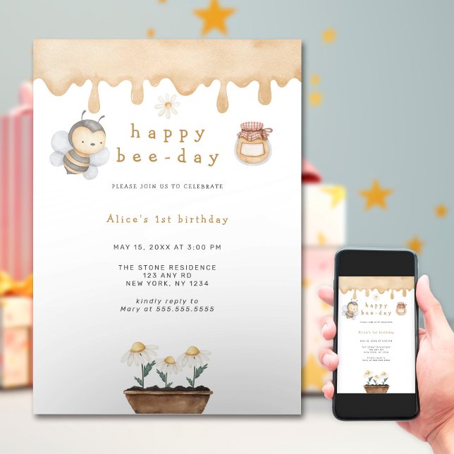 Happy Bee-day First Birthday Invitation (Creator Uploaded)