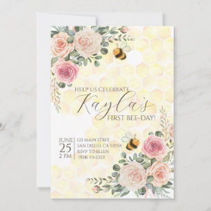 Happy Bee Day first birthday invitation
