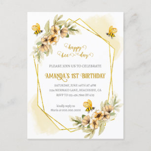 Happy Bee-day First Birthday Invitation Postcard