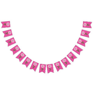 Happy Bee Day Girl Pink Birthday Bumblebee Bunting Flags