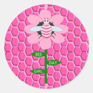 Happy Bee Day Girl Pink Birthday Bumblebee Classic Round Sticker