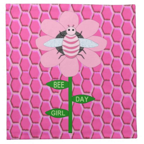 Happy Bee Day Girl Pink Birthday Bumblebee Cloth Napkin