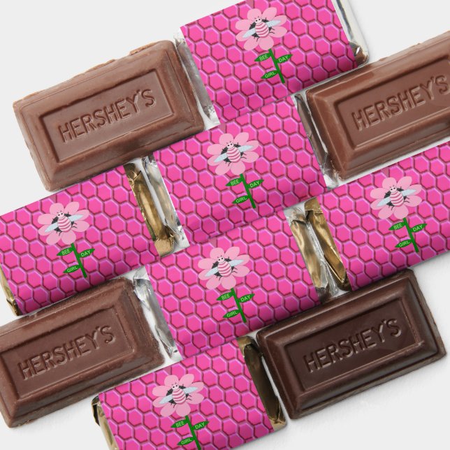 Happy Bee Day Girl Pink Birthday Bumblebee Custom Hershey's Miniatures (Assorted)