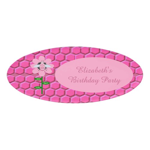 Happy Bee Day Girl Pink Birthday Bumblebee Custom Name Tag