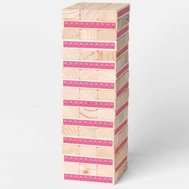 Happy Bee Day Girl Pink Birthday Bumblebee Custom Topple Tower (Assembled)