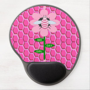 Happy Bee Day Girl Pink Birthday Bumblebee Gel Mouse Pad