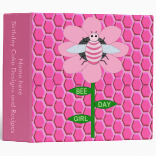Happy Bee Day Girl Pink Birthday Bumblebee Recipe 3 Ring Binder