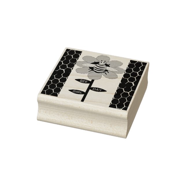Happy Bee Day Girl Pink Birthday Bumblebee Rubber Stamp (Stamp)
