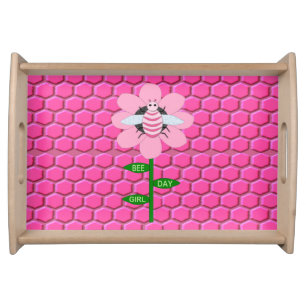 Happy Bee Day Girl Pink Birthday Bumblebee Serving Tray