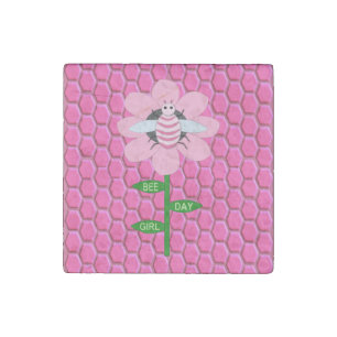 Happy Bee Day Girl Pink Birthday Bumblebee Stone Magnet