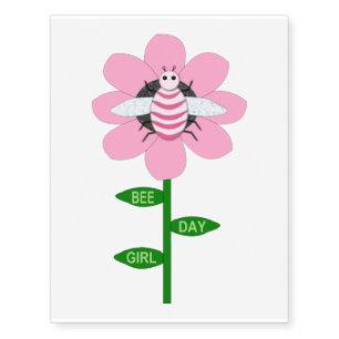 Happy Bee Day Girl Pink Birthday Bumblebee Temporary Tattoos
