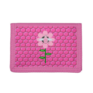 Happy Bee Day Girl Pink Birthday Bumblebee Tri-fold Wallet