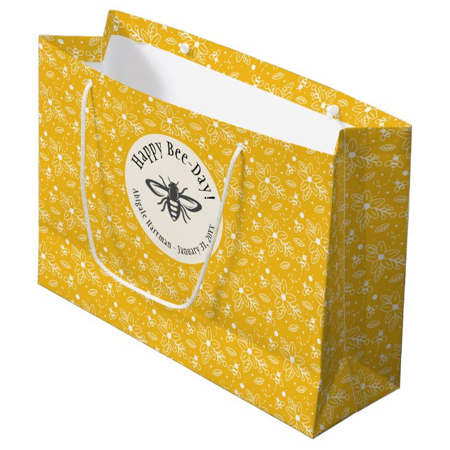 Happy Bee-Day Honey Bee Yellow Large Gift Bag (Front Angled)