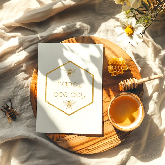 Happy Bee Day Honeycomb Foil Birthday Card (Creator Uploaded)