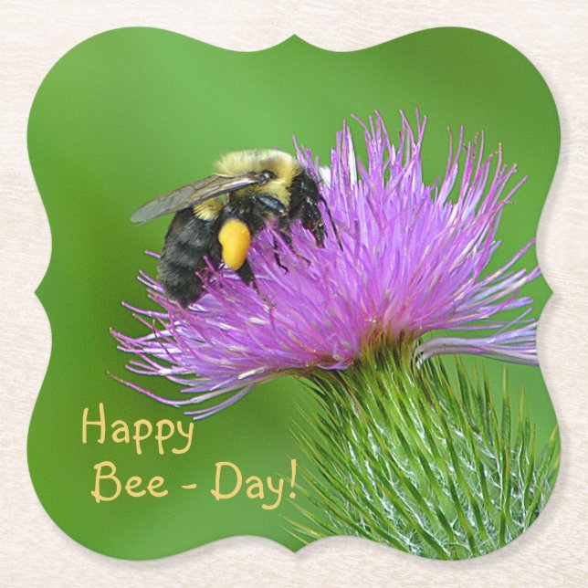 Happy Bee-Day Paper Coaster (Front)