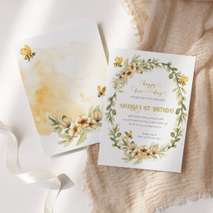 Happy Bee-day Watercolor Birthday Invitation