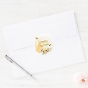 Happy Bee-day Watercolor  Birthday Party Classic Round Sticker