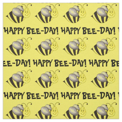 Happy Bee Day Yellow Bumblebee Honeybee Birthday Fabric