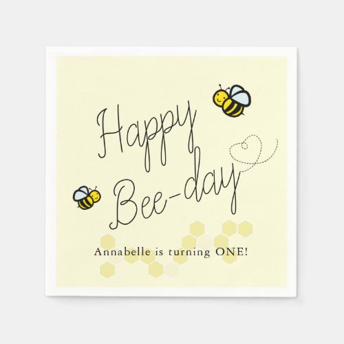 Happy Bee Day Yellow Girl Birthday Paper Napkins