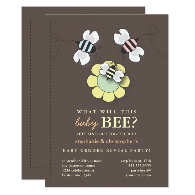 Happy Bee Family Couples Baby Gender Reveal Party Invitation