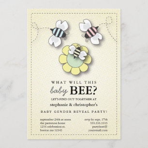 Happy Bee Family Couples Baby Gender Reveal Party Invitation
