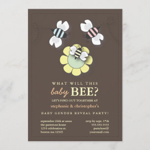 Happy Bee Family Couples Baby Gender Reveal Party Invitation