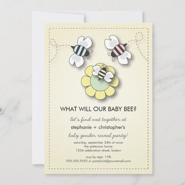 Happy Bee Family Couples Baby Gender Reveal Party Invitation (Front)